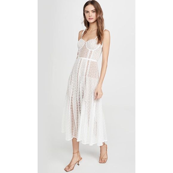 Brand New Self-Portrait Lace Panel Midi Dress - White Size 10